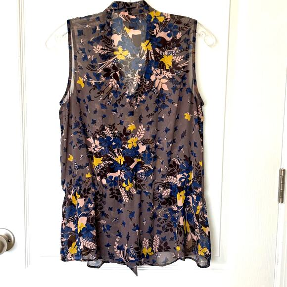 Loft Wms S Sheer Gray Floral Sleeveless Peplum Blouse Dark Cottagecore Layering - Picture 3 of 11